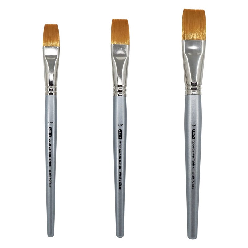 ZEM Brush Golden Taklon Wash Brush Set Sizes 1/2", 3/4", 1" - Image 2